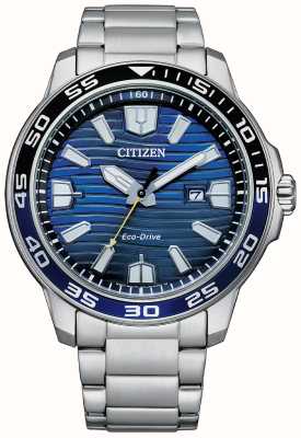 Citizen Esporte masculino | condução ecológica | mostrador azul | pulseira de aço inoxidável AW1525-81L