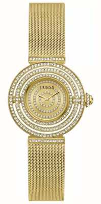 Guess Bracelete de malha de aço dourado com mostrador de cristal dourado feminino GW0550L2