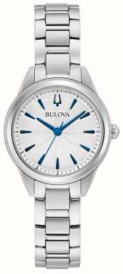 Bulova Mostrador branco prata sutton clássico feminino / pulseira de aço inoxidável 96L285