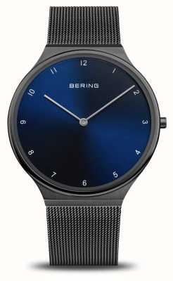 Bering Mostrador azul ultra fino / pulseira de malha de aço inoxidável preta 18440-227