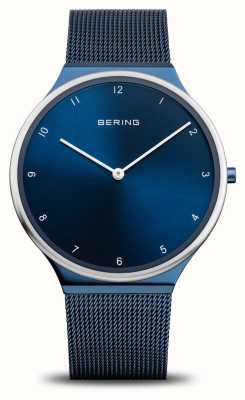 Bering Mostrador azul ultra fino / pulseira de malha de aço inoxidável azul 18440-397