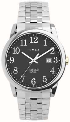 Timex Relógio masculino de leitura fácil, mostrador preto / pulseira expansível em aço inoxidável TW2V40200