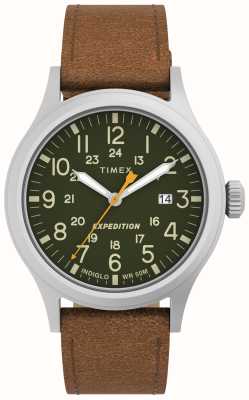 Timex Expedition Scout masculino com mostrador verde e pulseira de couro marrom TW4B23000