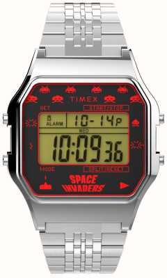 Timex 80 space invaders mostrador digital / pulseira de metal prateado TW2V30000