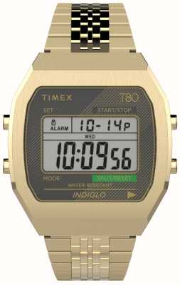 Timex Pulseira de aço inoxidável dourado com display digital T80 TW2V74300