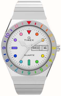 Timex Mostrador q arco-íris branco feminino / pulseira de aço inoxidável TW2V66000
