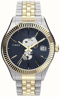 Timex Peanuts x waterbury snoopy legacy azul mostrador / pulseira de aço inoxidável de dois tons TW2V47500