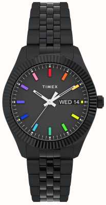 Timex Bracelete de aço inoxidável preto com mostrador preto arco-íris legado feminino TW2V61700