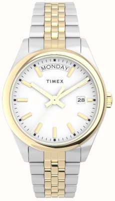 Timex Mostrador branco legado feminino / pulseira de aço inoxidável de dois tons TW2V68500
