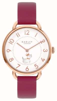 Mostrador branco Royal Radley / pulseira de couro rosa escuro RY21646