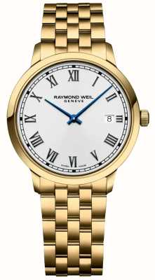 Raymond Weil Toccata (39mm) mostrador branco / pulseira de aço inoxidável dourado 5485-P-00359