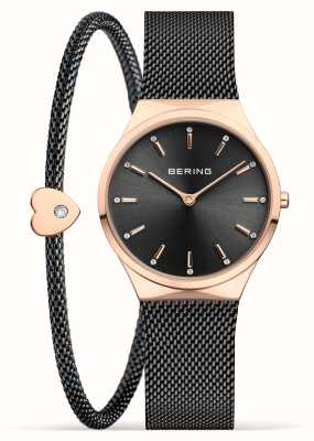 Bering Clássico relógio de ouro rosa polido + conjunto de presente de pulseira 12131-169-GWP