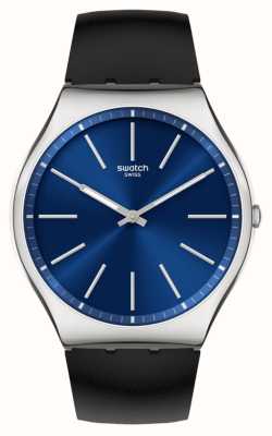 Swatch Mostrador azul formal 42 azul / pulseira de couro preto SS07S125