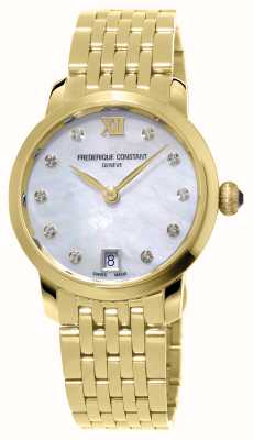 Frederique Constant Relógio feminino clássico slimline (30 mm) em madrepérola / pulseira em aço inoxidável banhado a ouro FC-220MPWD1S25B