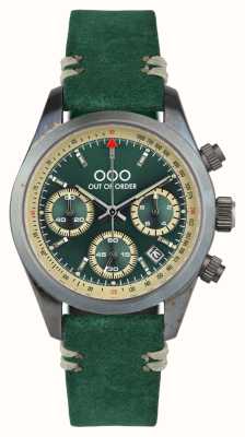 Out Of Order Cronógrafo esportivo verde real (40mm) mostrador verde / pulseira de couro verde OOO.001-23.VE.VE