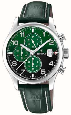 Festina Cronógrafo masculino (43 mm) mostrador verde / pulseira de couro verde F20375/8