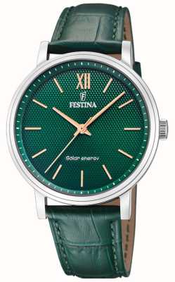 estina Energia solar masculina (41 mm) mostrador verde / pulseira de couro verde F20660/5