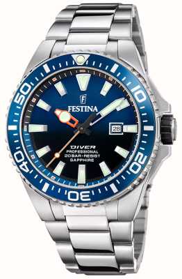 estina Homem mergulhador (45,7 mm) mostrador azul / pulseira de aço inoxidável F20663/1