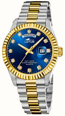 Lotus Liberdade masculina (41,5 mm) mostrador azul / pulseira de aço inoxidável de dois tons L18855/5
