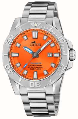 Lotus Mergulhador masculino (44,5 mm) mostrador laranja / pulseira de aço inoxidável L18926/3