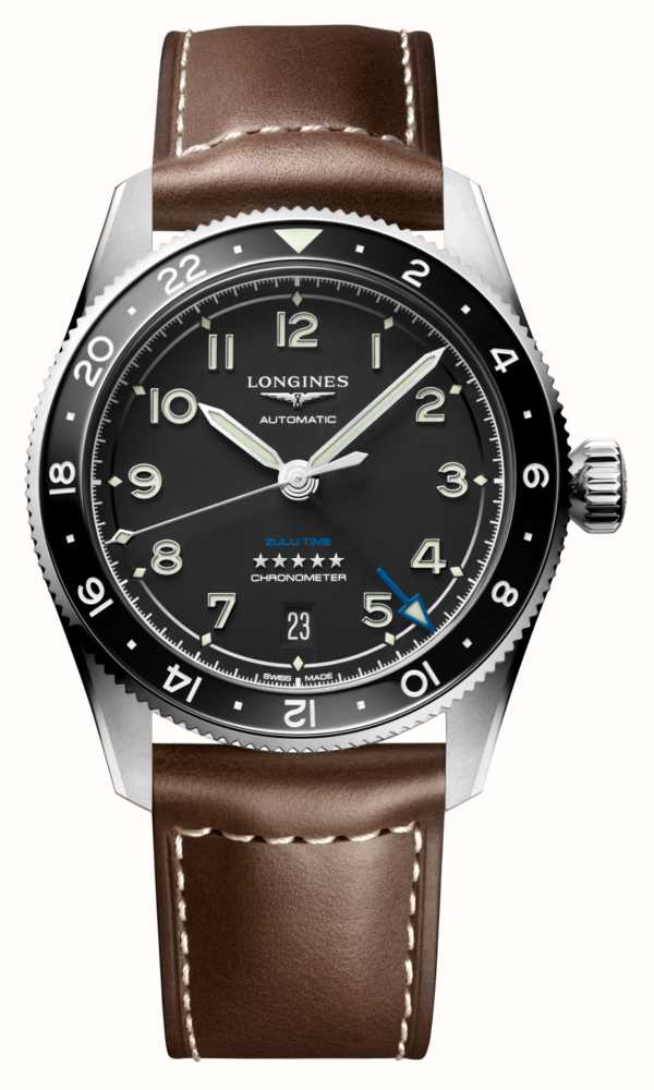 LONGINES Spirit Zulu Time 39mm Mostrador Preto Pulseira De