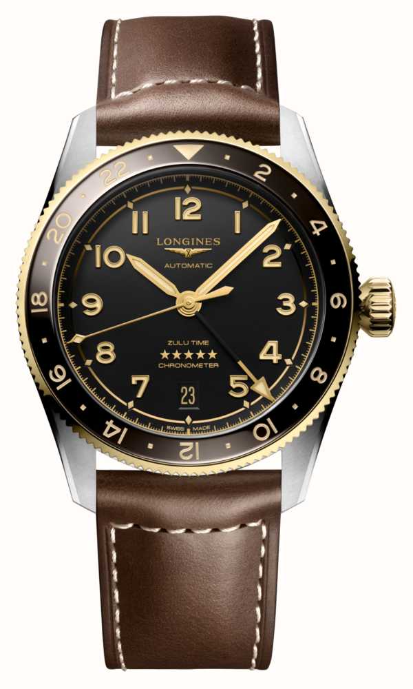 LONGINES Spirit Zulu Time 39mm Mostrador Preto Pulseira De