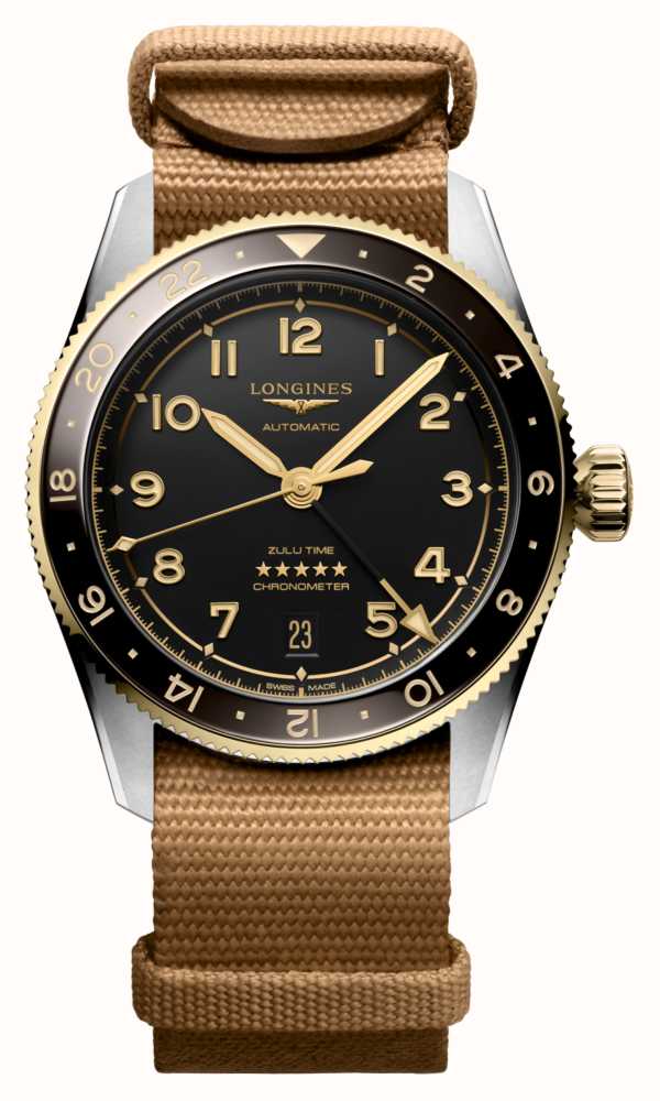 LONGINES Spirit Zulu Time 39mm Mostrador Preto Pulseira De