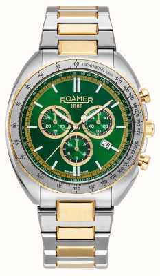 Roamer Power crono (44 mm) mostrador verde / pulseira de aço inoxidável de dois tons em ouro 868837 47 75 70