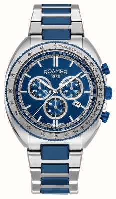 Roamer Relógio masculino power crono (44 mm) azul / pulseira de aço inoxidável azul 868837 42 45 70