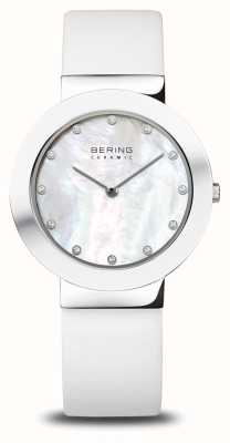 Bering Mostrador em cerâmica (38 mm) em madrepérola / pulseira em couro branco 11435-604