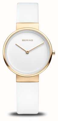 Bering Clássico feminino (31 mm) mostrador branco / pulseira de couro branco 14531-634