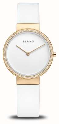 Bering Clássico feminino (31 mm) mostrador branco / pulseira de couro branco 14531-630