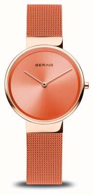Bering Relógio feminino clássico (31 mm) laranja / pulseira de malha de aço laranja 14531-565