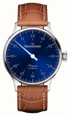 MeisterSinger Pangea automático (40mm) mostrador azul sunburst / pulseira de couro marrom PM9908