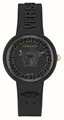 Versace Medusa pop (39 mm) mostrador preto / pulseira de silicone preta VE6G00223