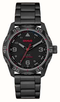HUGO #trek (42 mm) mostrador preto / pulseira de aço inoxidável preta 1530333