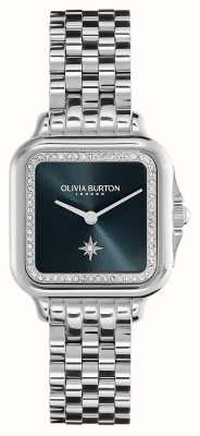 Olivia Burton Mostrador azul quadrado macio / pulseira de aço inoxidável 24000083