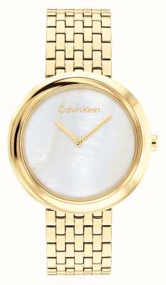 Calvin Klein Bisel torcido (34 mm) mostrador em madrepérola / pulseira em aço inoxidável dourado 25200321