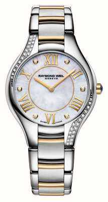 Raymond Weil Noemia quartzo (32 mm) mostrador com conjunto de diamantes em madrepérola branca / pulseira em aço inoxidável e pvd dourado 5132-S1P-00966