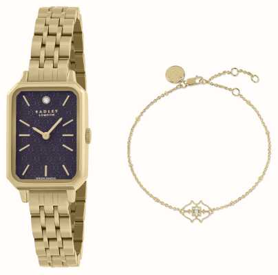 Radley Conjunto de relógio e pulseira retangular com diamante genuíno banhado a ouro Selby (20 mm) RY4632-SET