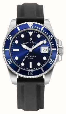 Jacques Du Manoir Mostrador azul Pro scuba (40 mm) / pulseira de silicone preta JWG02705