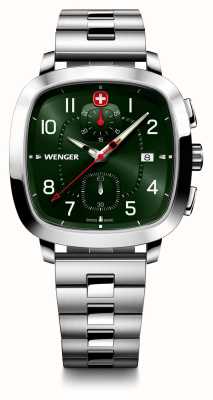 Wenger Crono esportivo vintage masculino (40 mm) mostrador verde / pulseira de aço inoxidável 01.1933.112