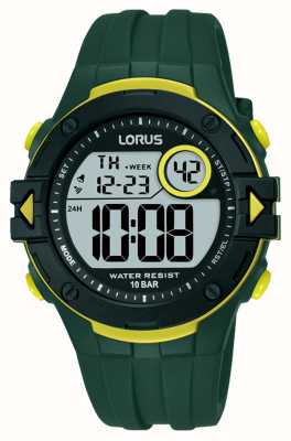 Lorus Mostrador digital multifuncional de 100 m (40 mm) / silicone verde escuro R2327PX9