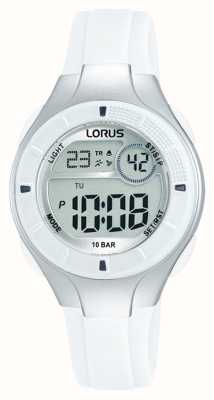 Lorus Mostrador digital multifuncional infantil de 100 m (31 mm) / pulseira de poliuretano branca R2349PX9