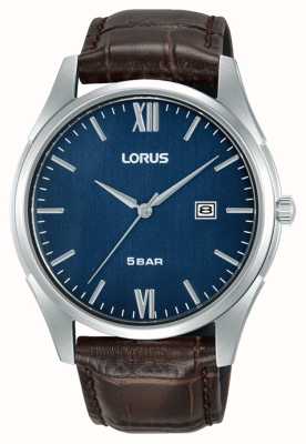 Lorus Data clássica (42 mm) mostrador azul escuro / couro marrom RH993PX9