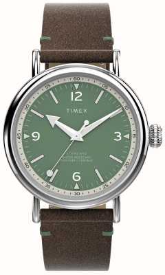Timex Mostrador Waterbury masculino (40 mm) verde / pulseira de couro marrom TW2V71200