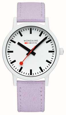 Mondaine Essence (41 mm) mostrador branco / pulseira em tecido de algodão roxo MS1.41110.LQ1