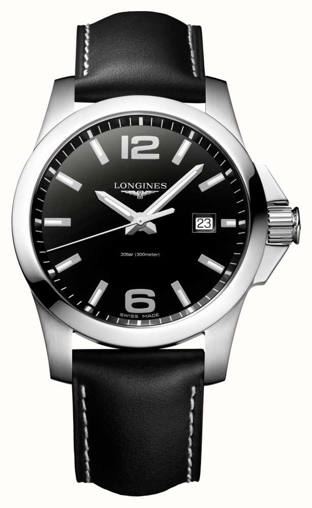 LONGINES Mostrador Conquest Quartzo 43 Mm Preto Sunray Couro