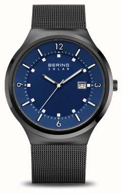 Bering Mostrador solar masculino (42 mm) azul / pulseira de malha de aço inoxidável preta 14442-227