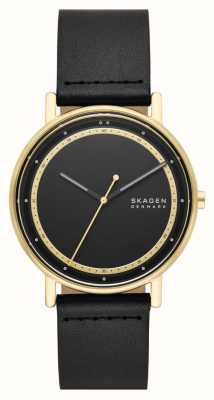 Skagen Signatur masculino (40 mm) mostrador preto / pulseira de couro preta SKW6897